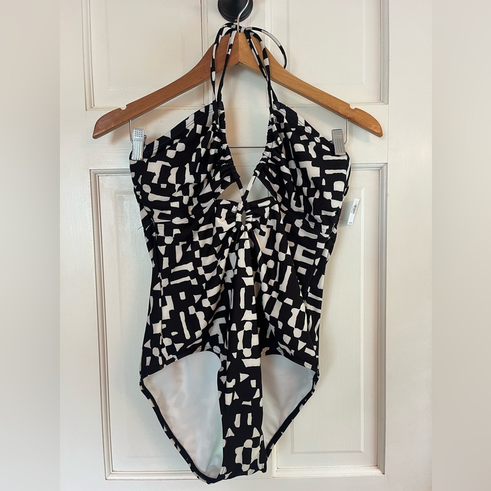 Banana Republic Black and White Asymmetrical Tie Front Swimsuit